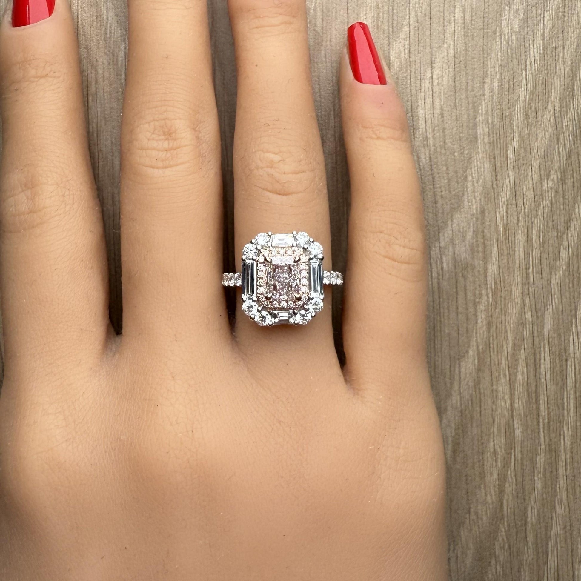 GIA Natural Fancy Light Brown-Pink Radiant Diamond 3.01 Carat TW Gold Ring