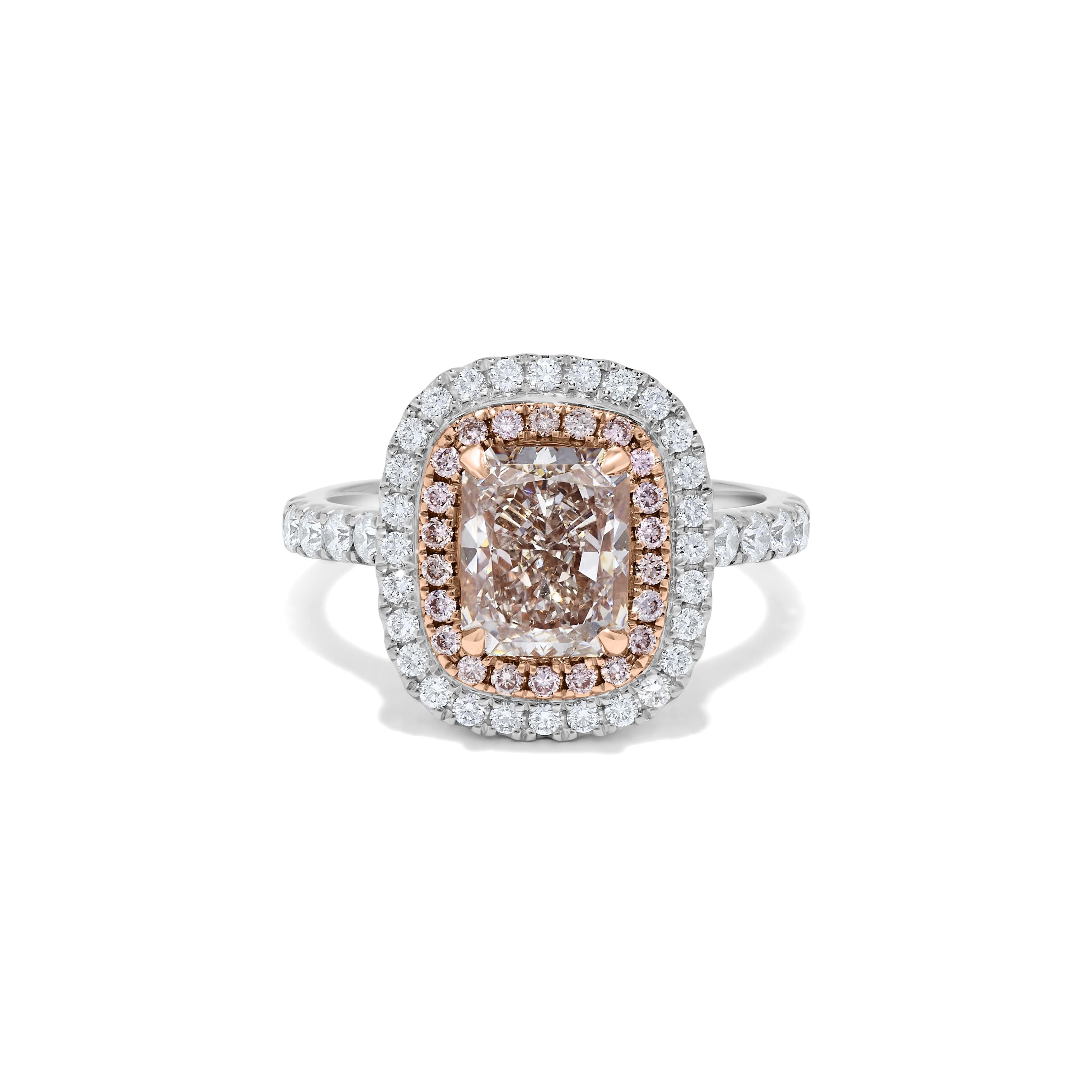 GIA Certified Natural Pink Radiant Diamond 2.92 Carat TW Gold Cocktail Ring