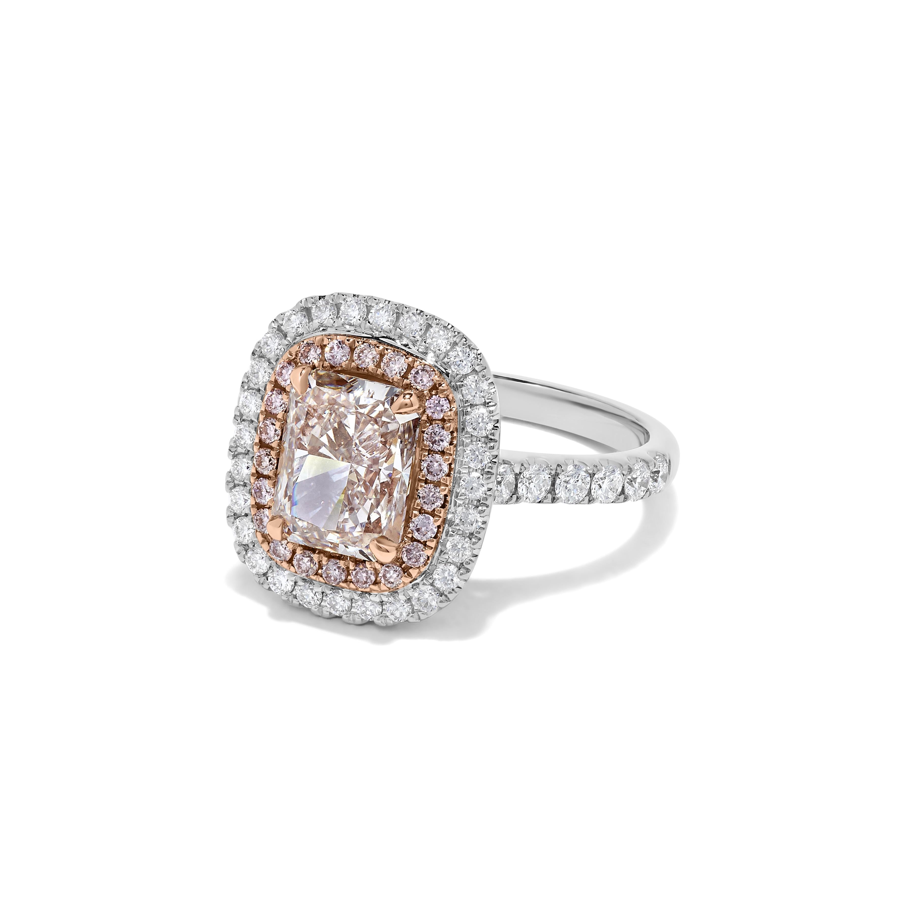 GIA Certified Natural Pink Radiant Diamond 2.92 Carat TW Gold Cocktail Ring