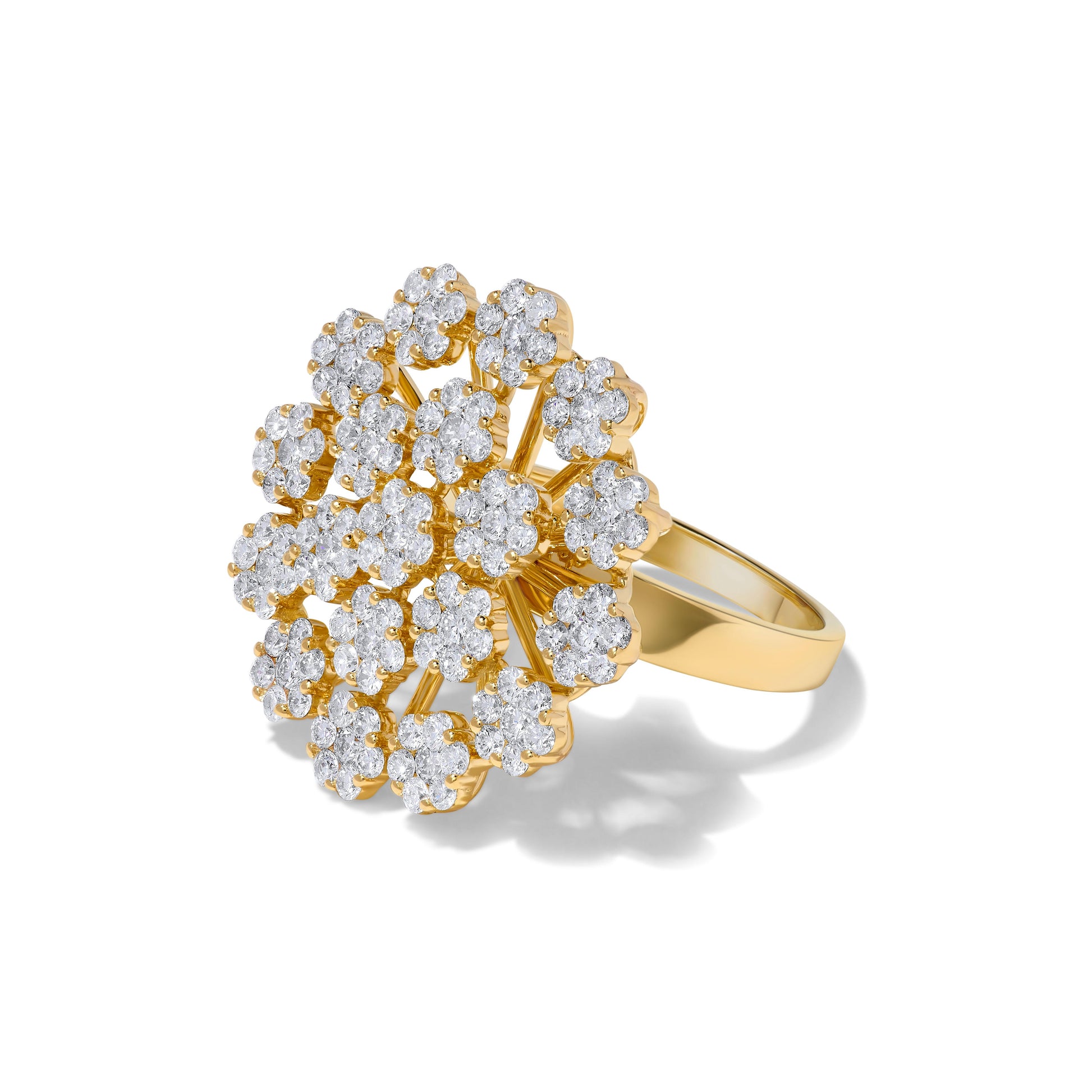 Natural White Round Diamond 2.75 Carat TW Yellow Gold Cocktail Ring