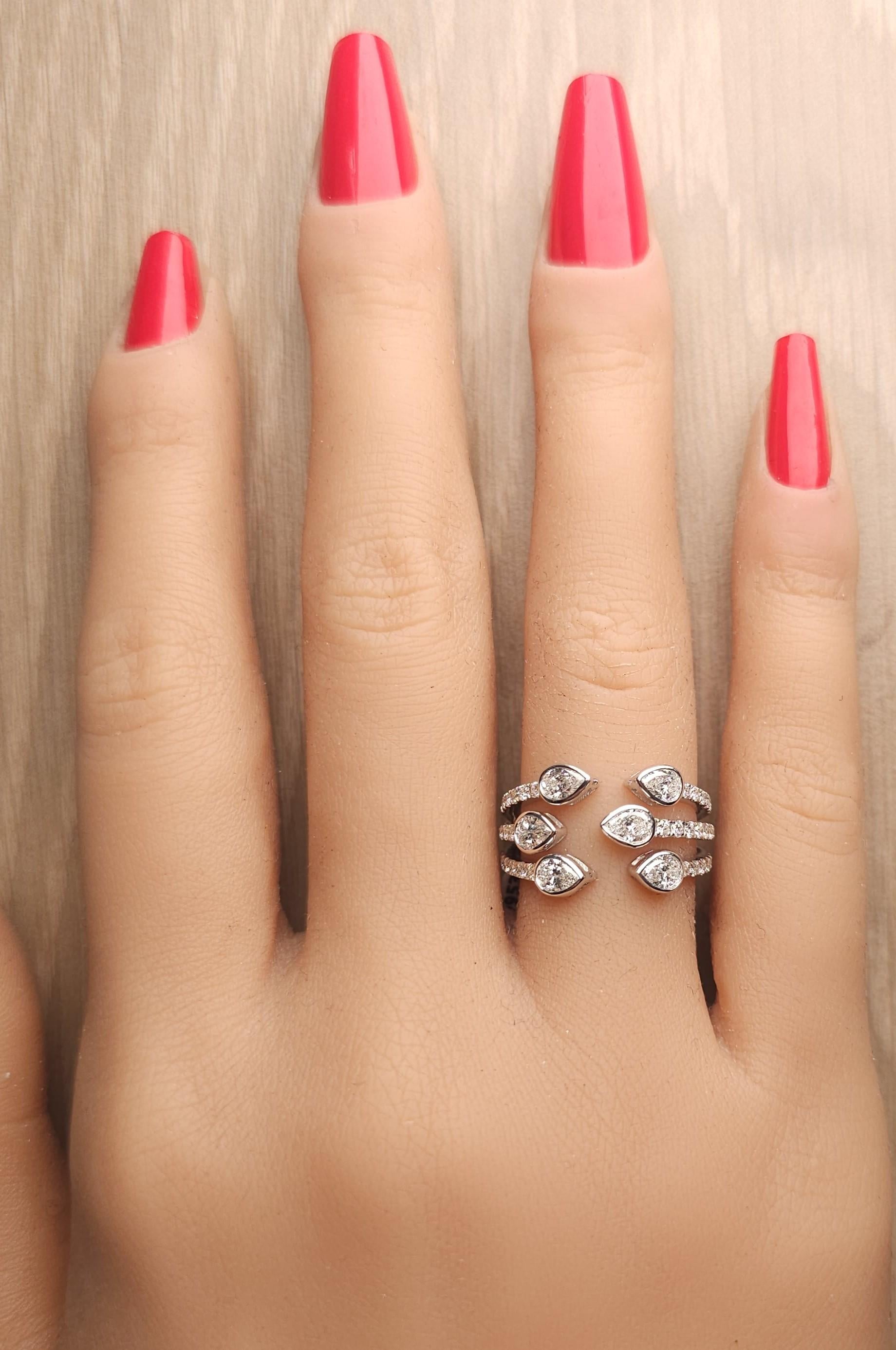 Natural White Pear Diamond 1.36 Carat TW White Gold Cocktail Ring