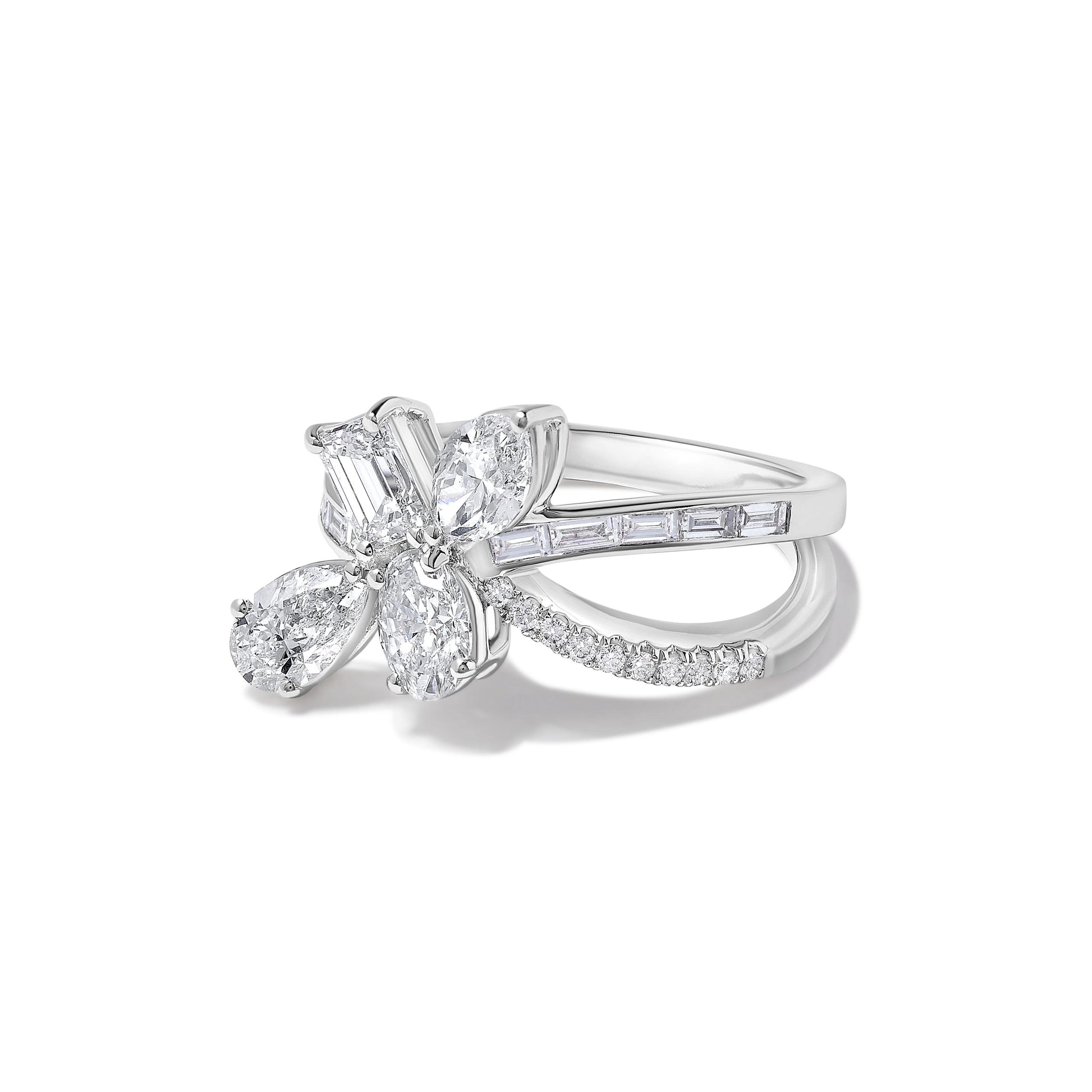 Natural White Mix Diamond 2.46 Carat TW White Gold Cocktail Ring