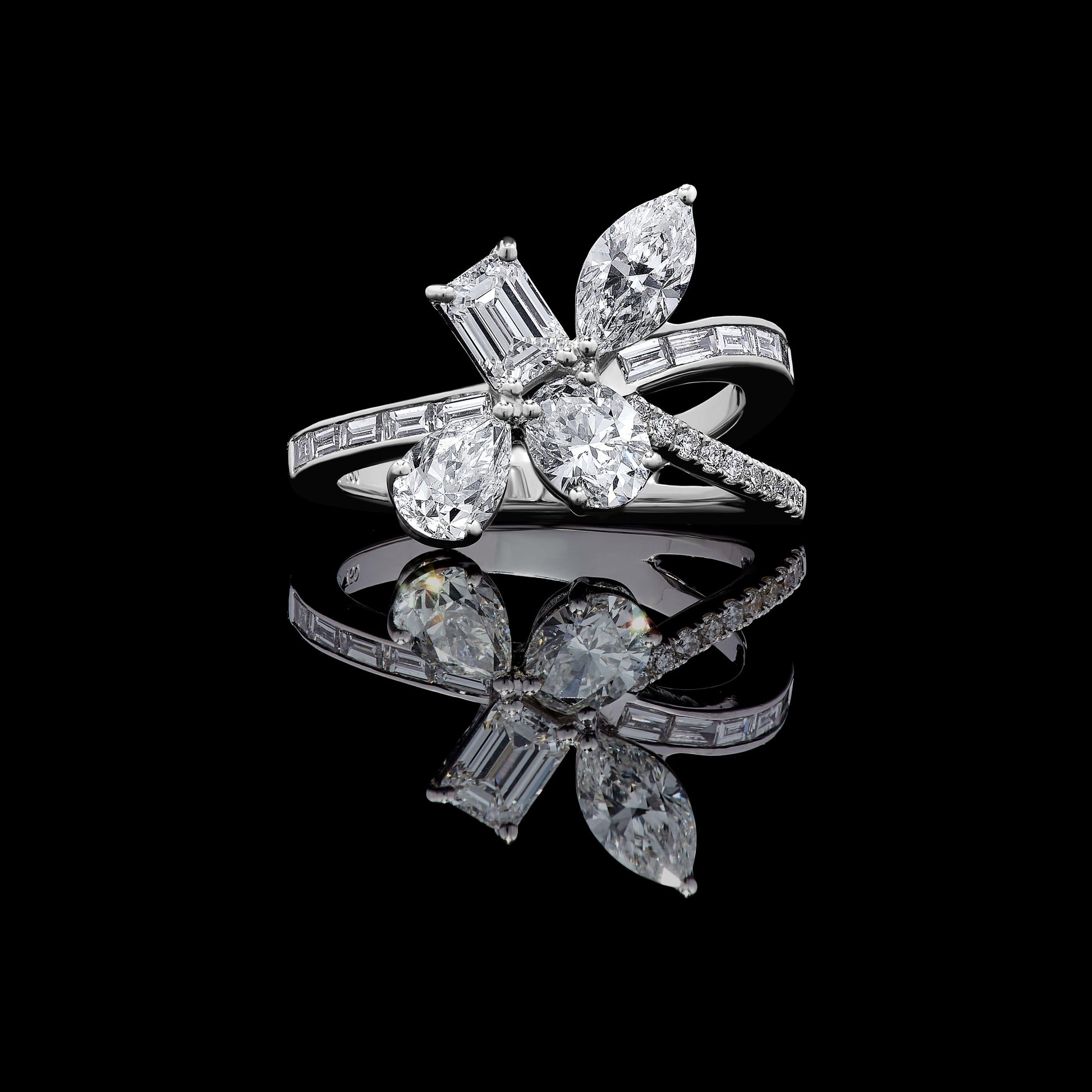 Natural White Mix Diamond 2.46 Carat TW White Gold Cocktail Ring