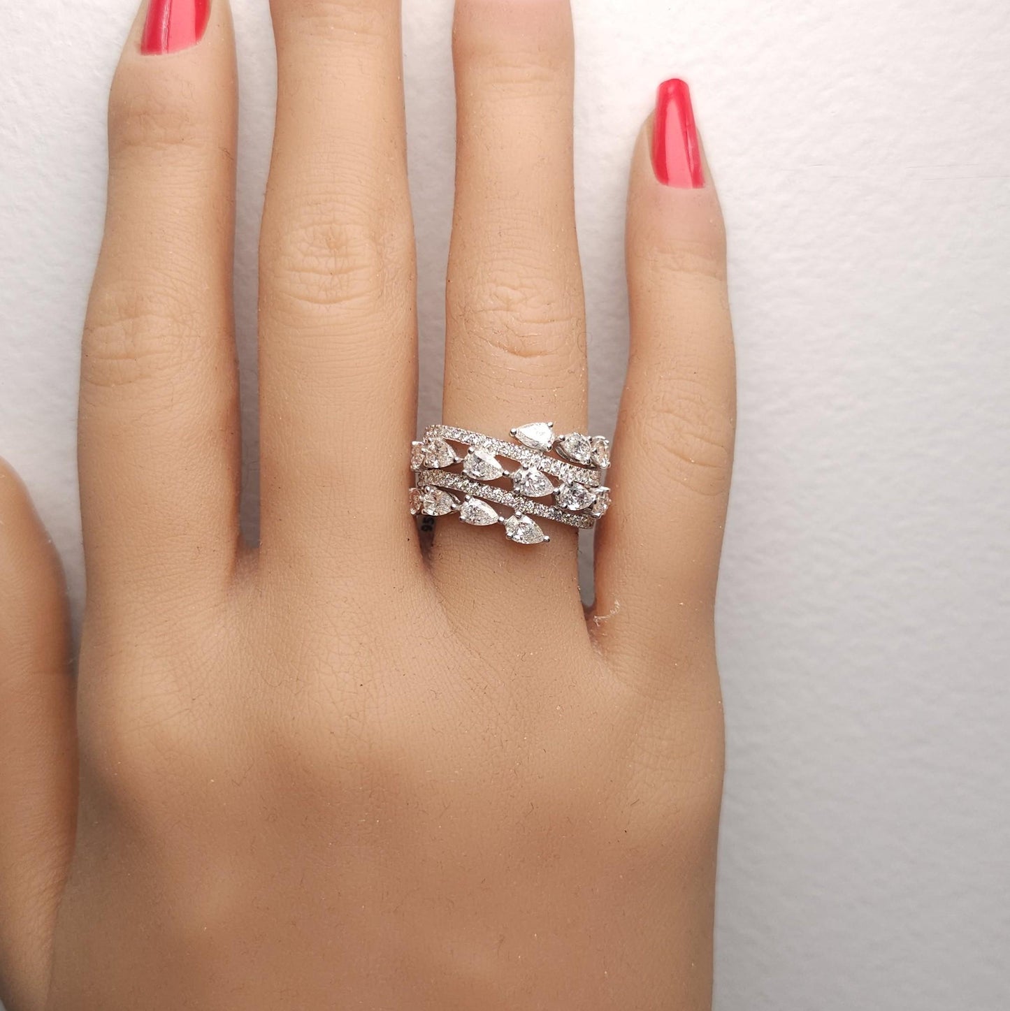 Natural White Pear Diamond 2.82 Carat TW White Gold Cocktail Ring