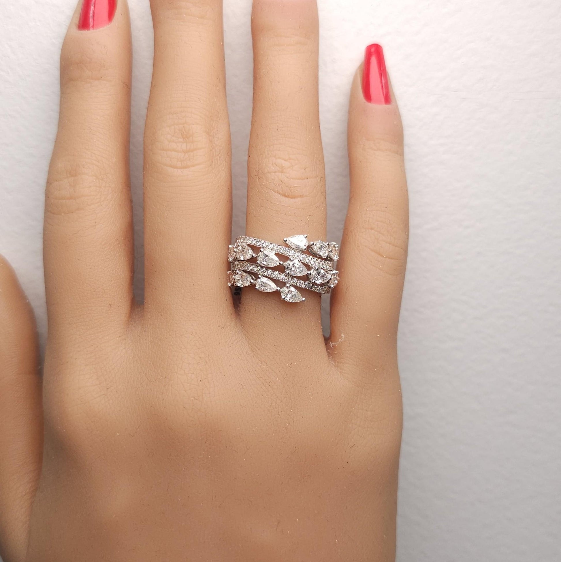 Natural White Pear Diamond 2.82 Carat TW White Gold Cocktail Ring