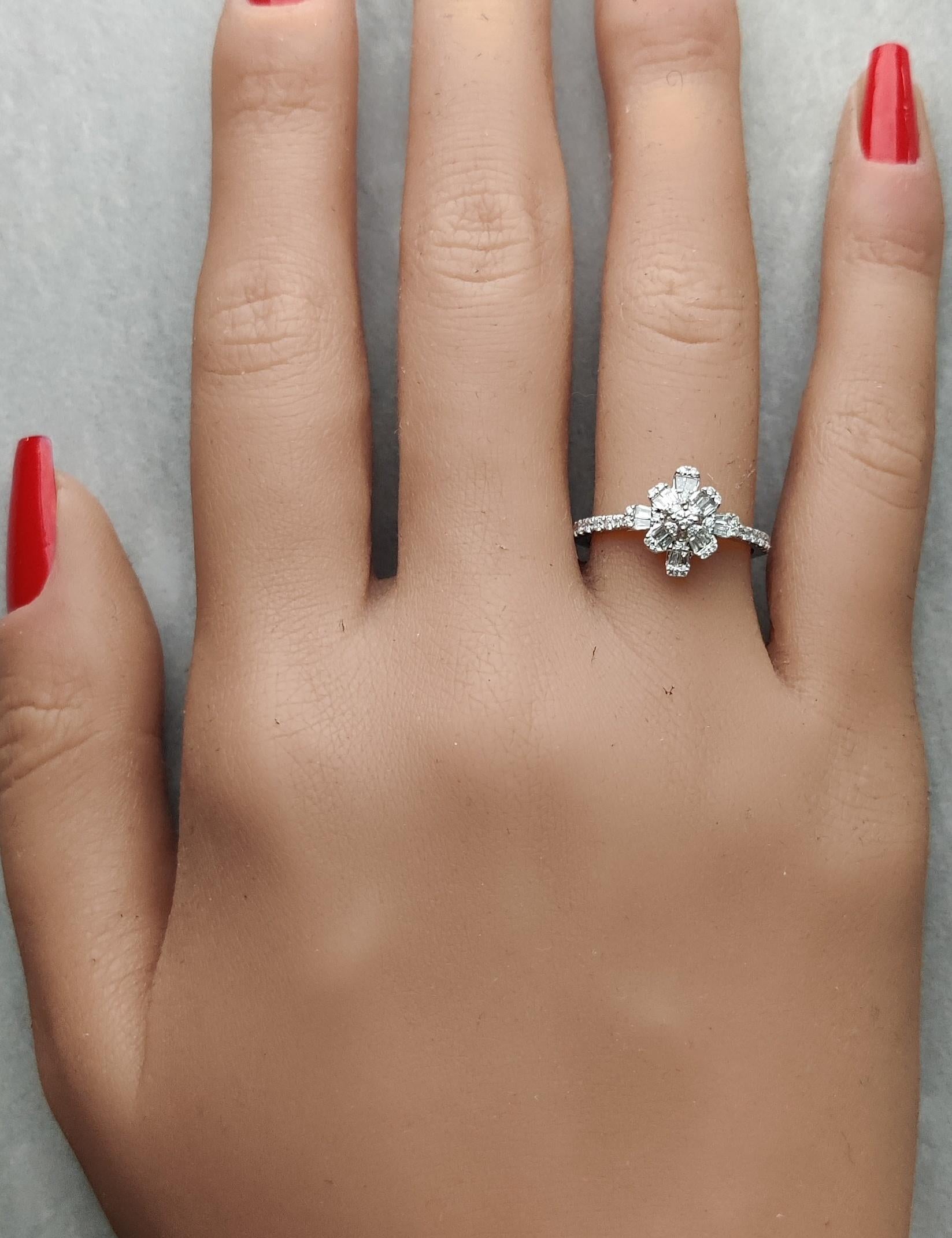 Natural White Baguette Diamond 0.40 Carat TW White Gold Cocktail Ring