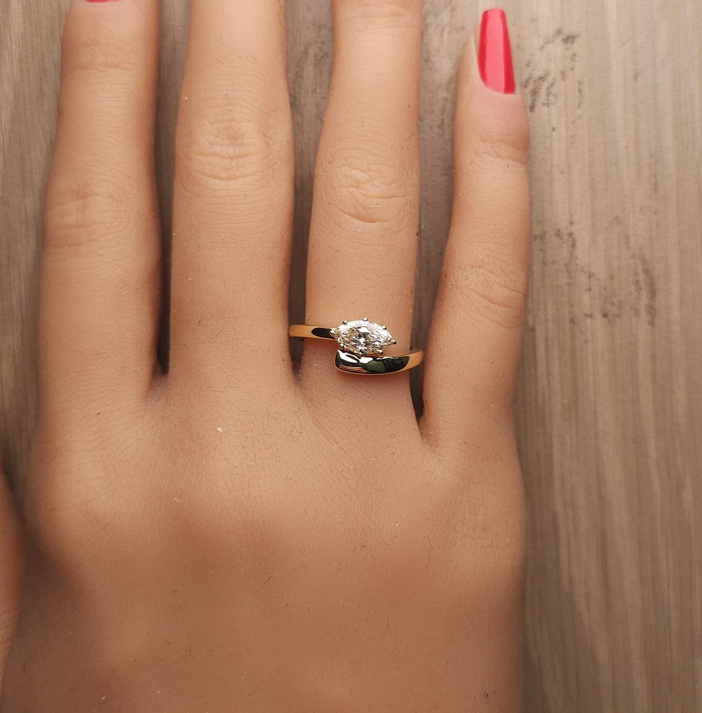 Natural White Marquise Diamond 0.72 Carat TW Yellow Gold Cocktail Ring