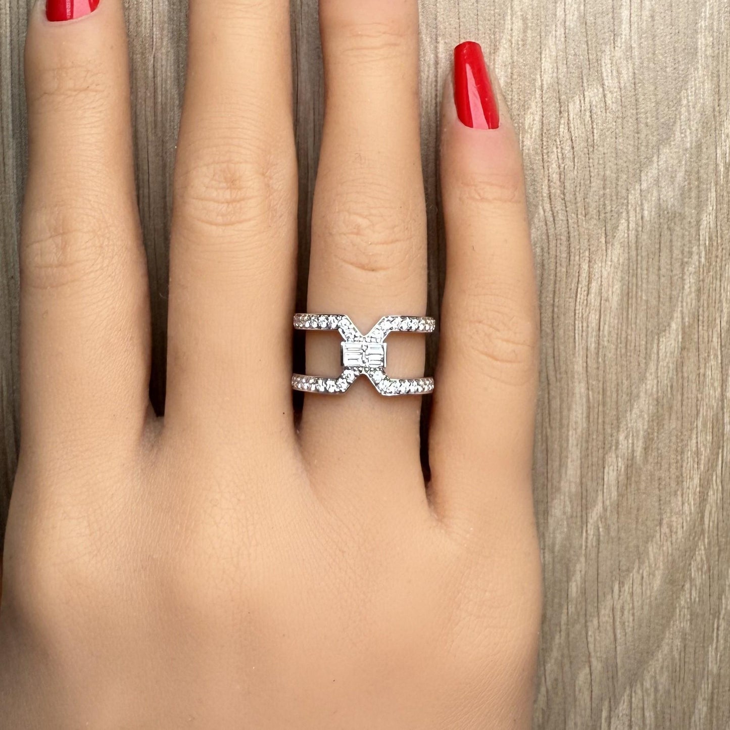 Natural White Baguette Diamond 0.58 Carat TW Gold Ring