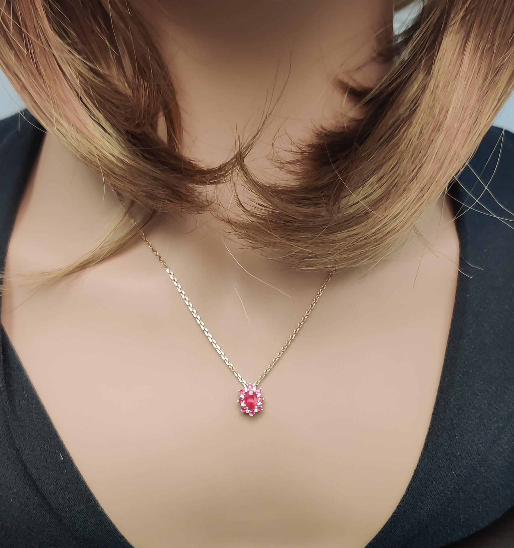 Natural Oval Red Ruby and White Diamond .83 Carat TW Rose Gold Pendant