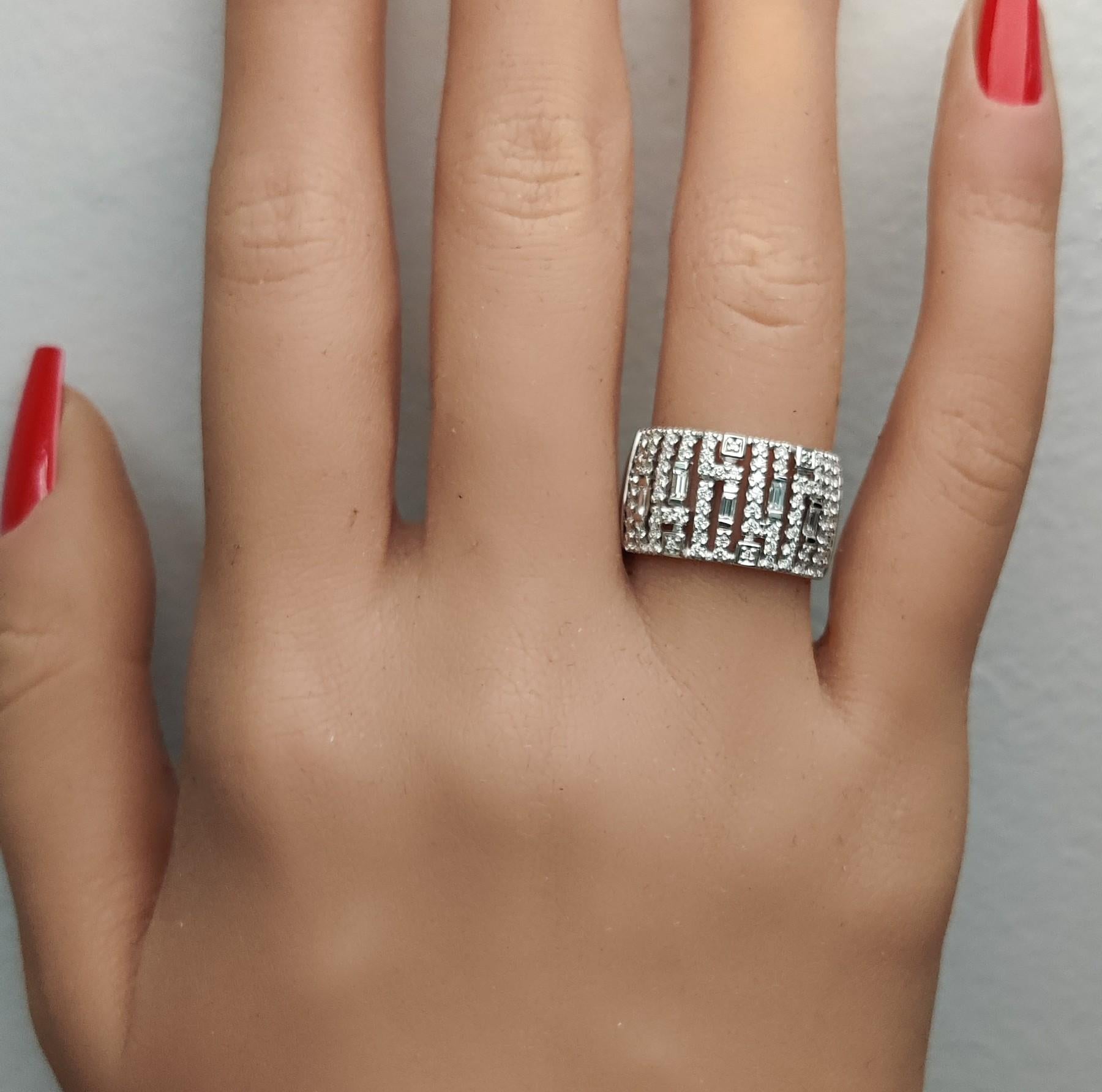 Natural White Baguette Diamond 0.68 Carat TW White Gold Cocktail Ring