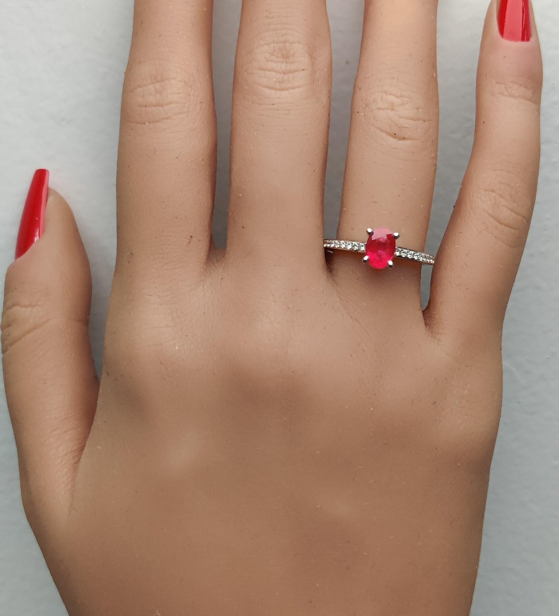 Natural Red Oval Ruby and White Diamond 1.06 Carat TW Gold Cocktail Ring