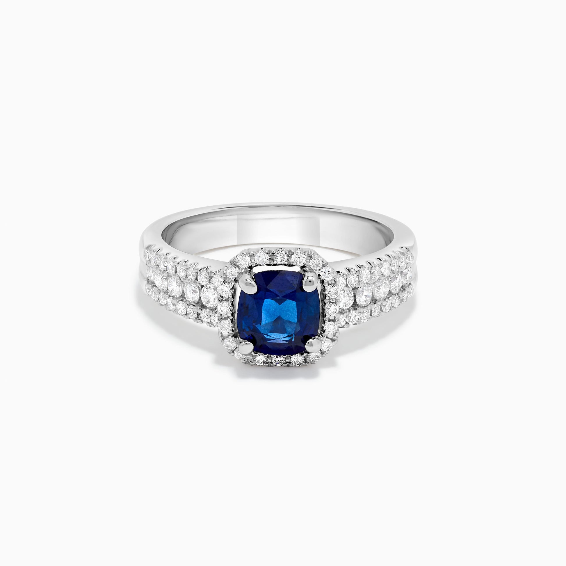 Natural Blue Cushion Sapphire and White Diamond 1.58 Carat TW Gold Cocktail Ring