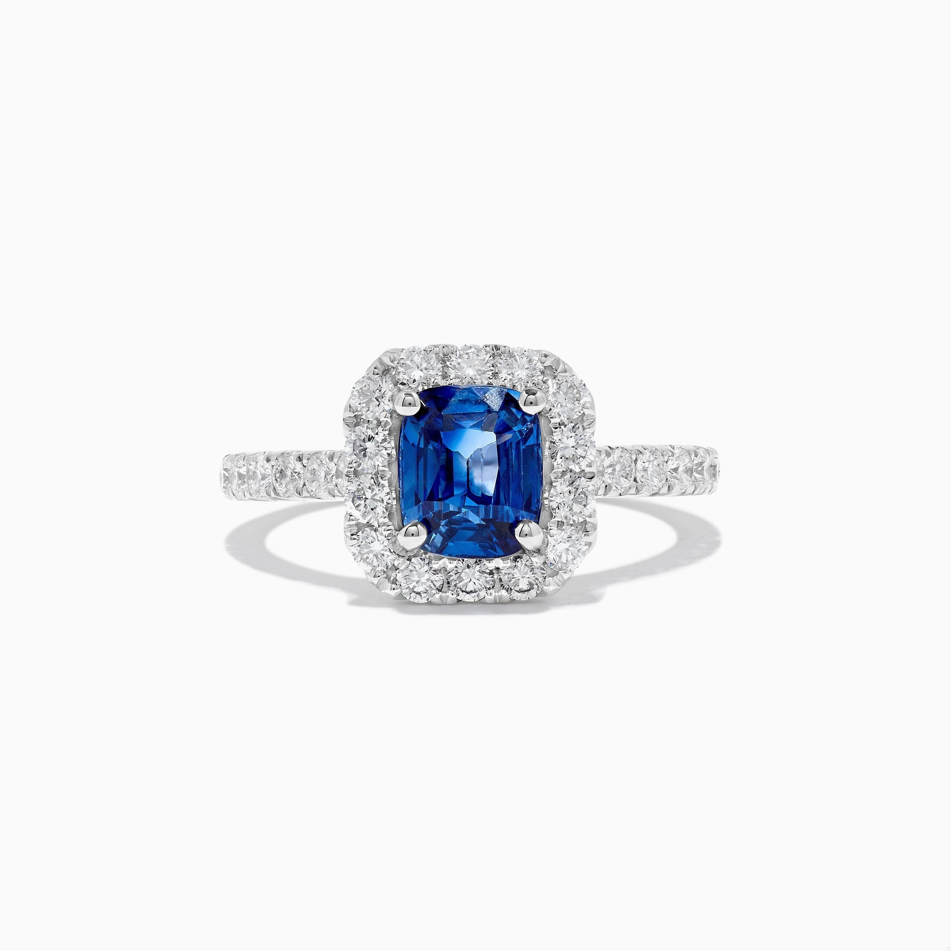 Natural Blue Cushion Sapphire and White Diamond 2.36 Carat TW Gold Cocktail Ring