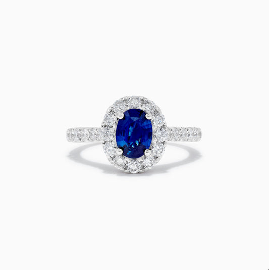 Natural Blue Oval Sapphire and White Diamond 1.88 Carat TW Gold Cocktail Ring
