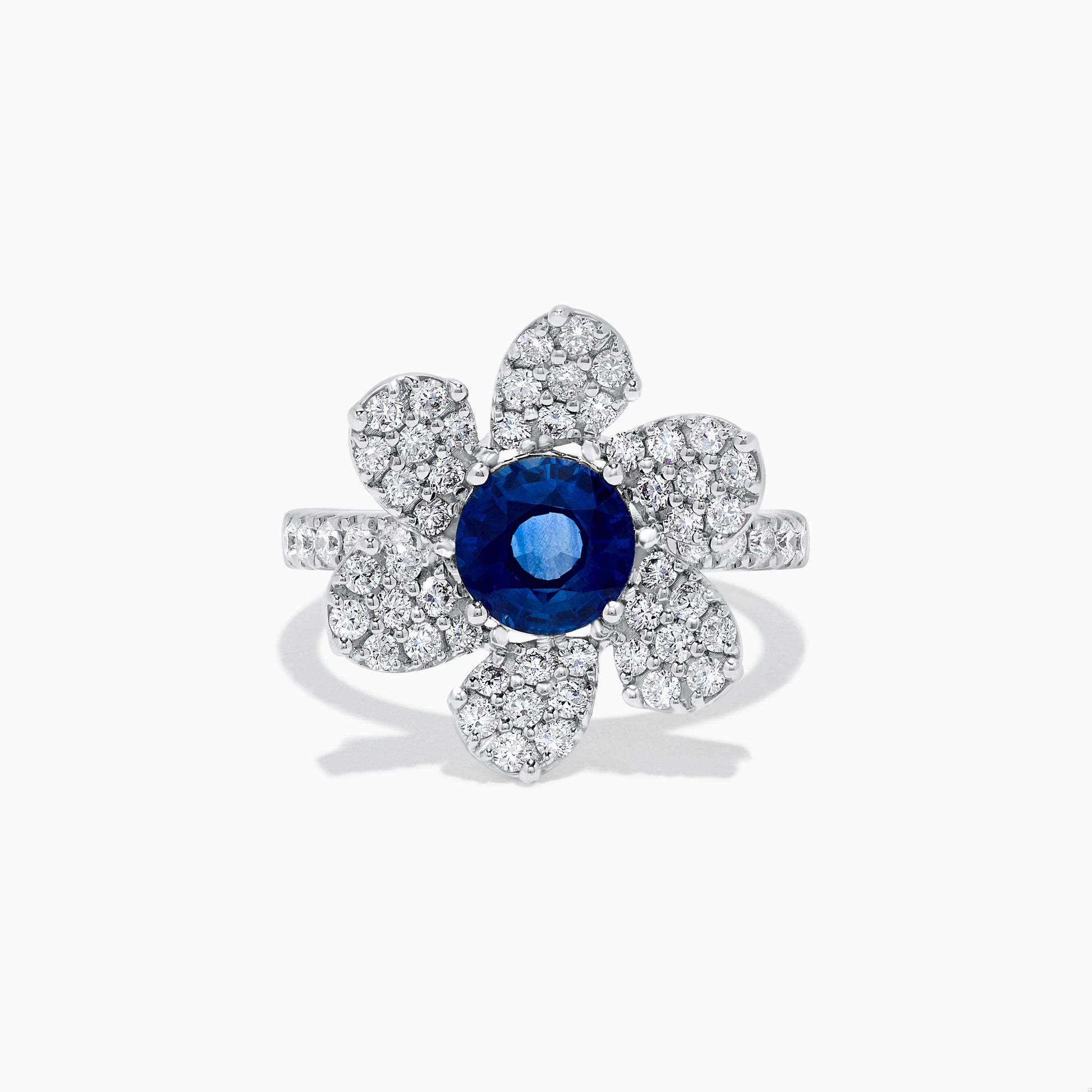 Natural Blue Round Sapphire and White Diamond 2.25 Carat TW Gold Cocktail Ring
