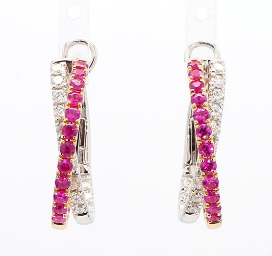 Natural Pink Round Sapphire and White Diamond 2.01 Carat TW Rose Gold Earrings