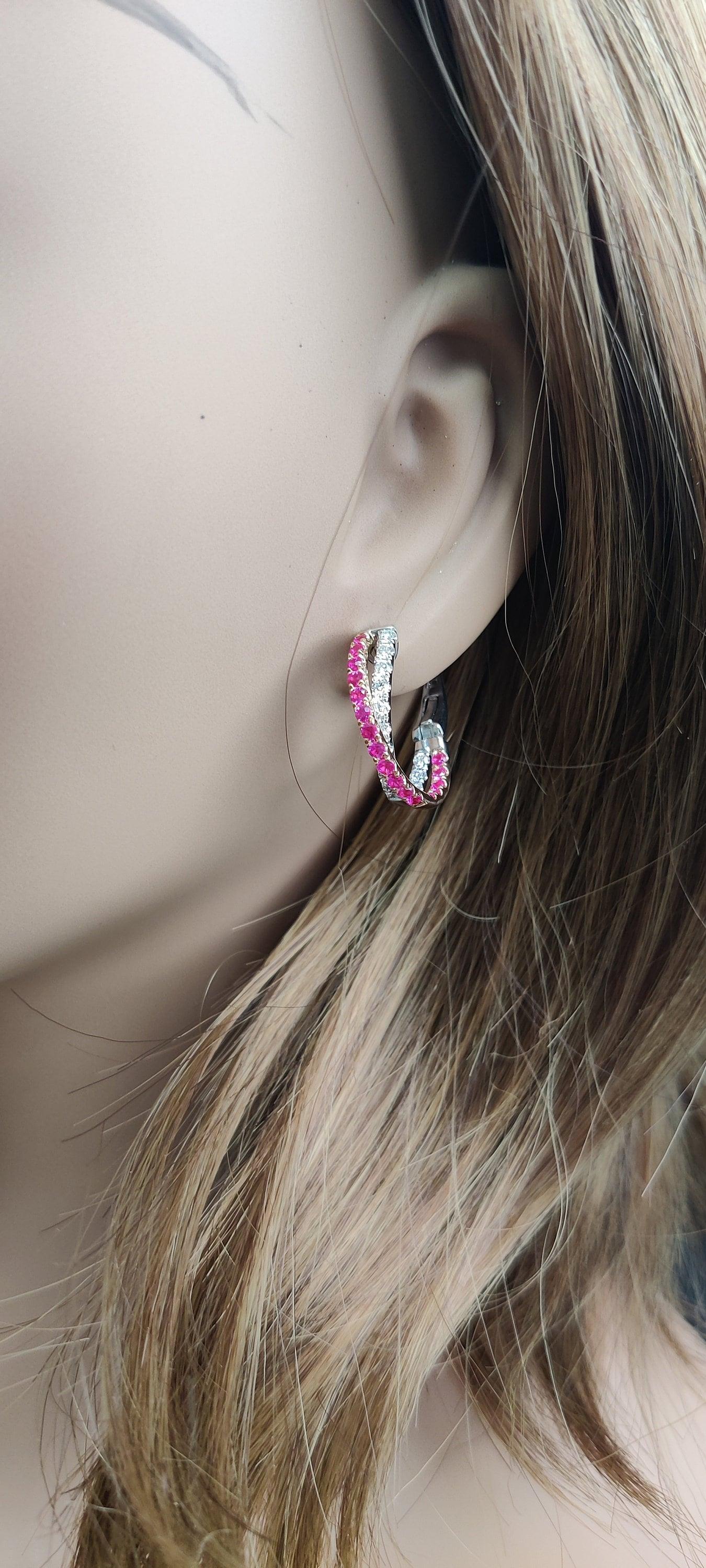Natural Pink Round Sapphire and White Diamond 2.01 Carat TW Rose Gold Earrings