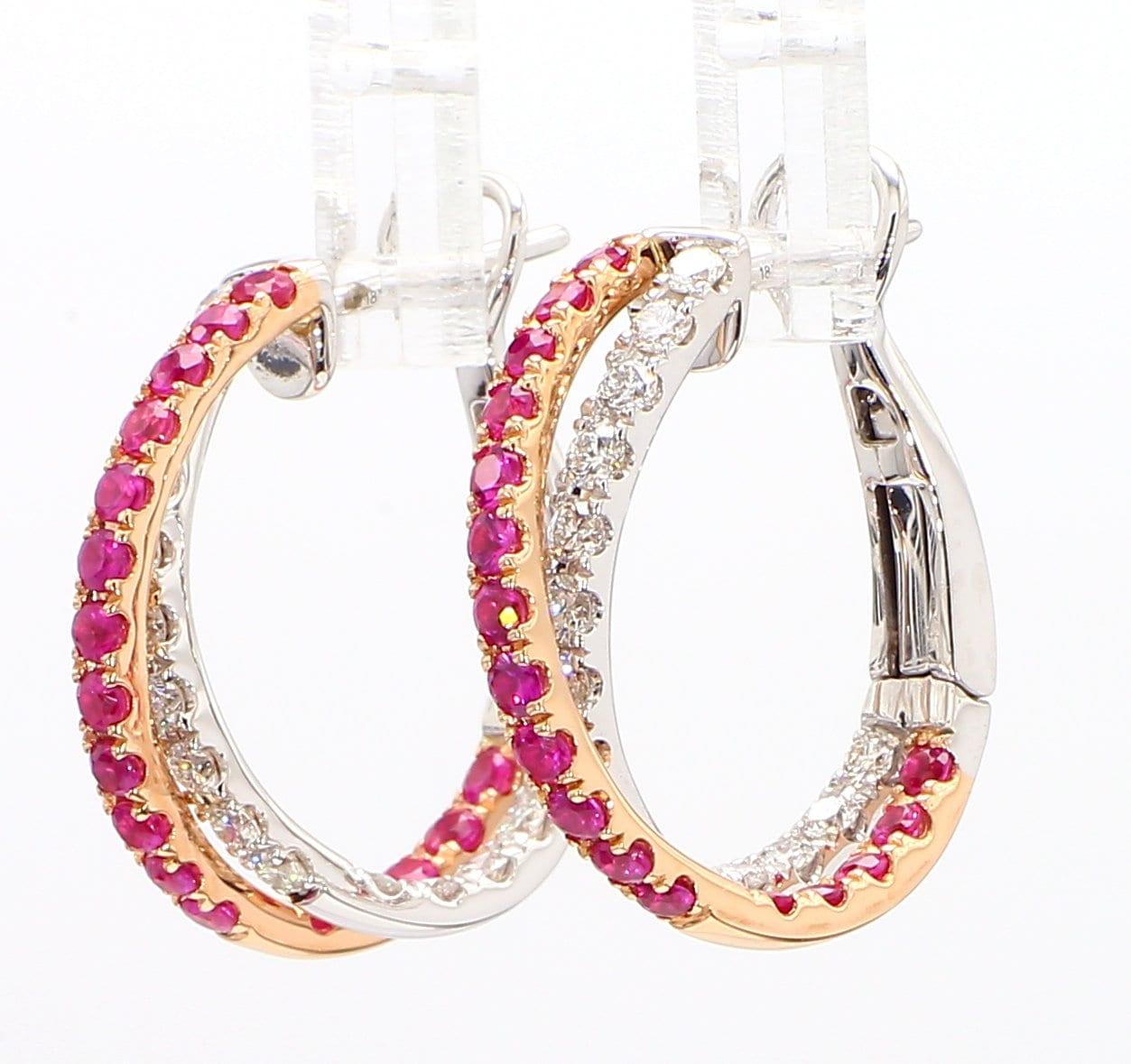 Natural Pink Round Sapphire and White Diamond 2.01 Carat TW Rose Gold Earrings