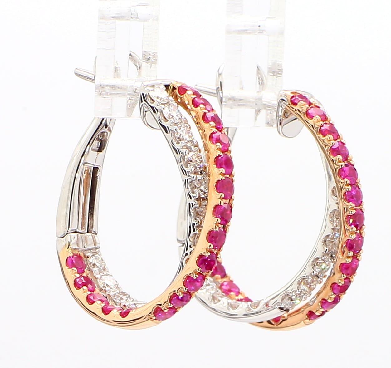 Natural Pink Round Sapphire and White Diamond 2.01 Carat TW Rose Gold Earrings