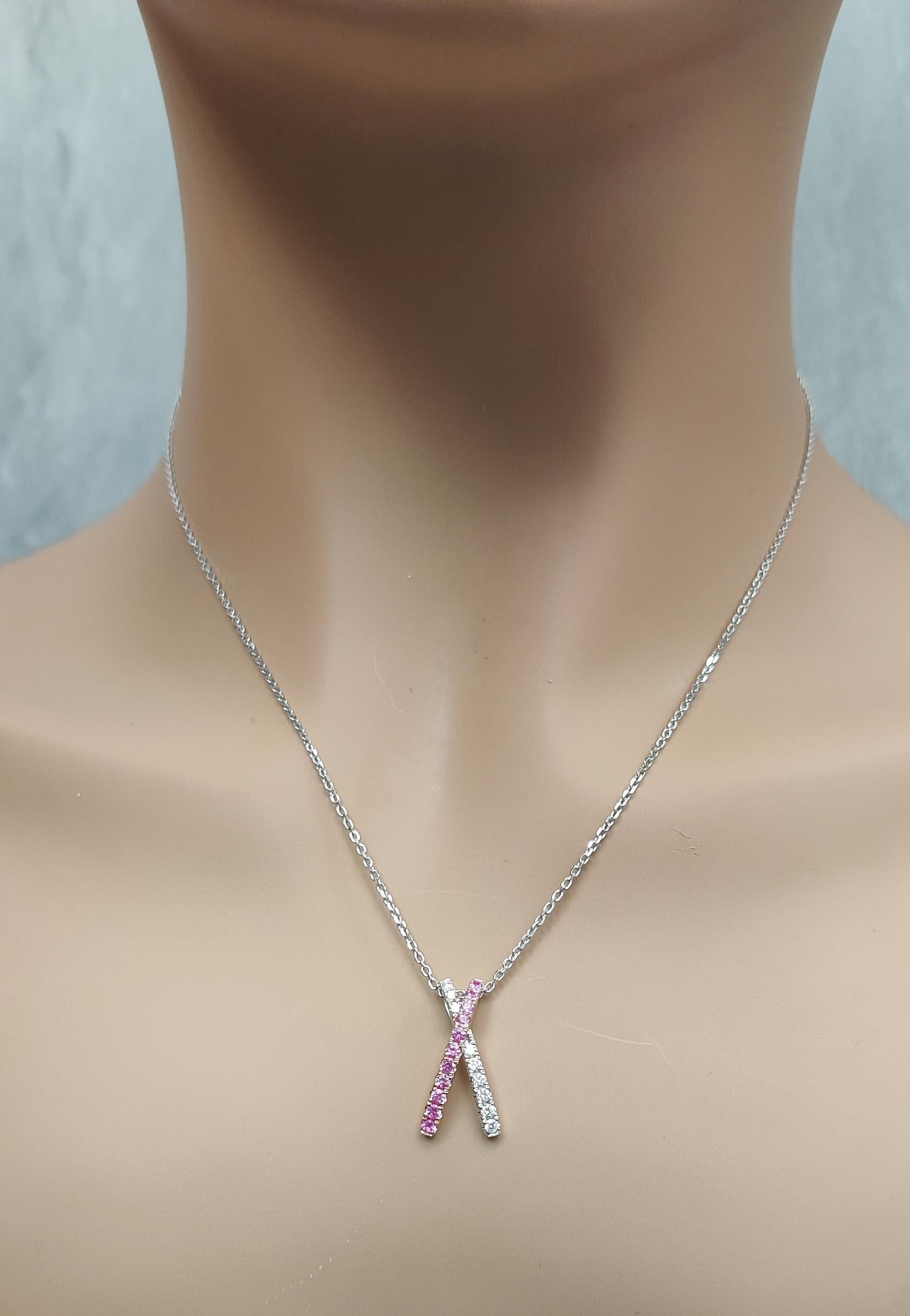 Natural Pink Round Sapphire and White Diamond .66 Carat TW Rose Gold Pendant
