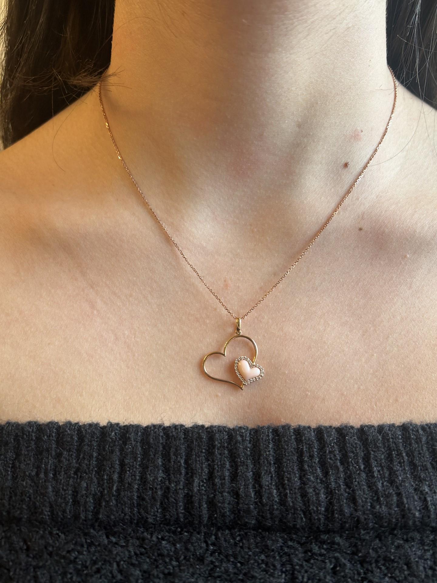Natural Pink Shell and White Diamond .25 Carat TW Rose Gold Reversible Pendant