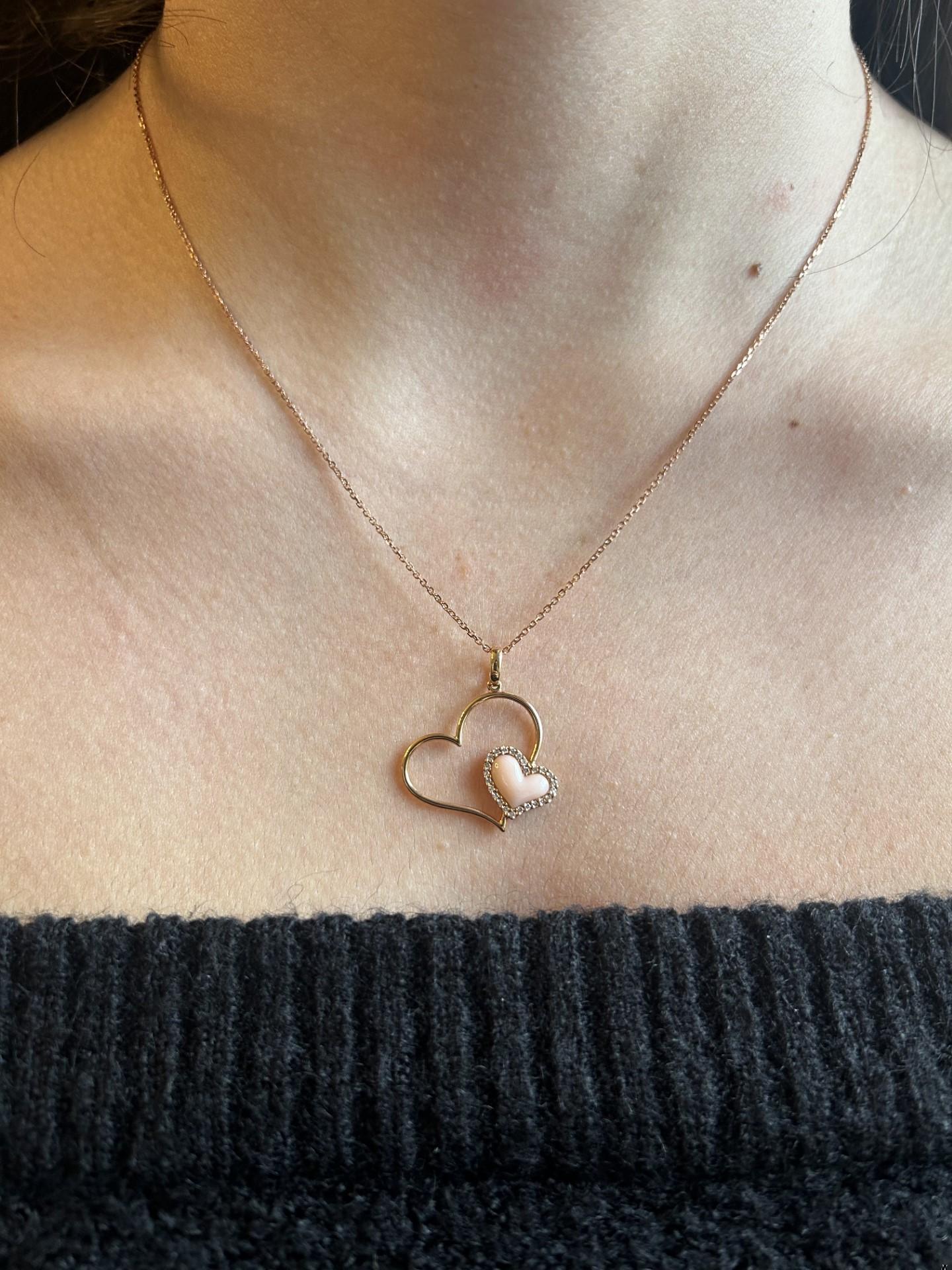 Natural Pink Shell and White Diamond .25 Carat TW Rose Gold Reversible Pendant