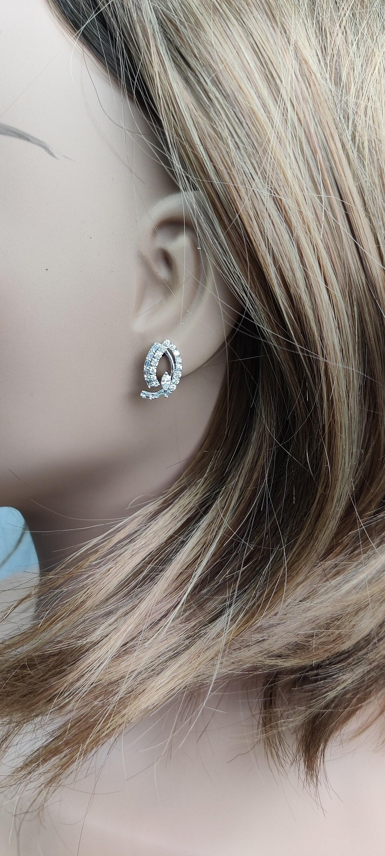 Natural White Marquise Diamond 1.16 Carat TW White Gold Stud Earrings