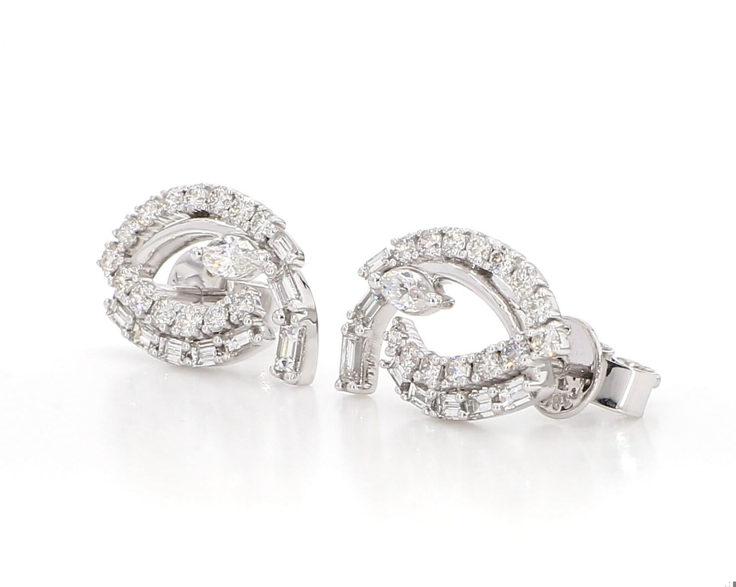 Natural White Marquise Diamond 1.16 Carat TW White Gold Stud Earrings