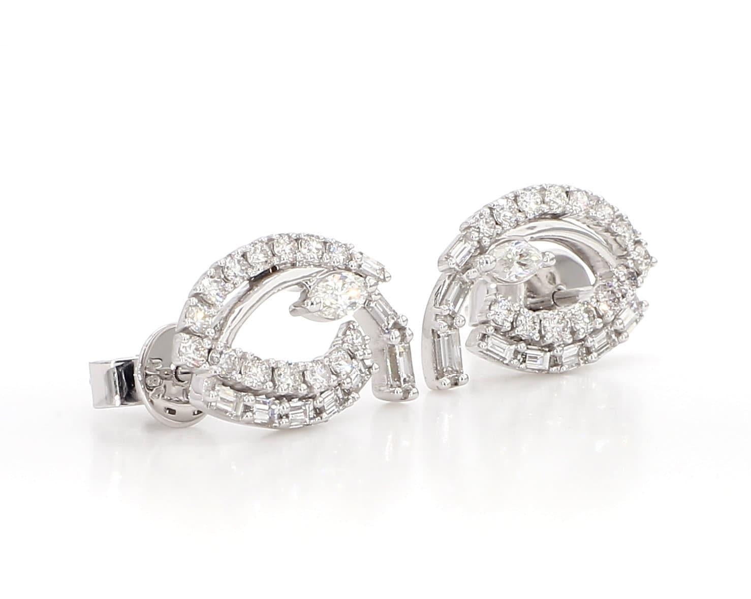 Natural White Marquise Diamond 1.16 Carat TW White Gold Stud Earrings