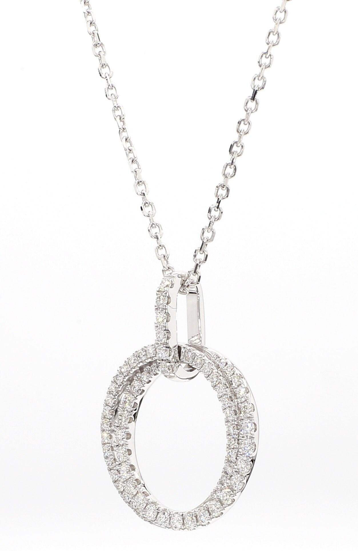 Natural White Round Diamond 0.63 Carat TW White Gold Drop Pendant