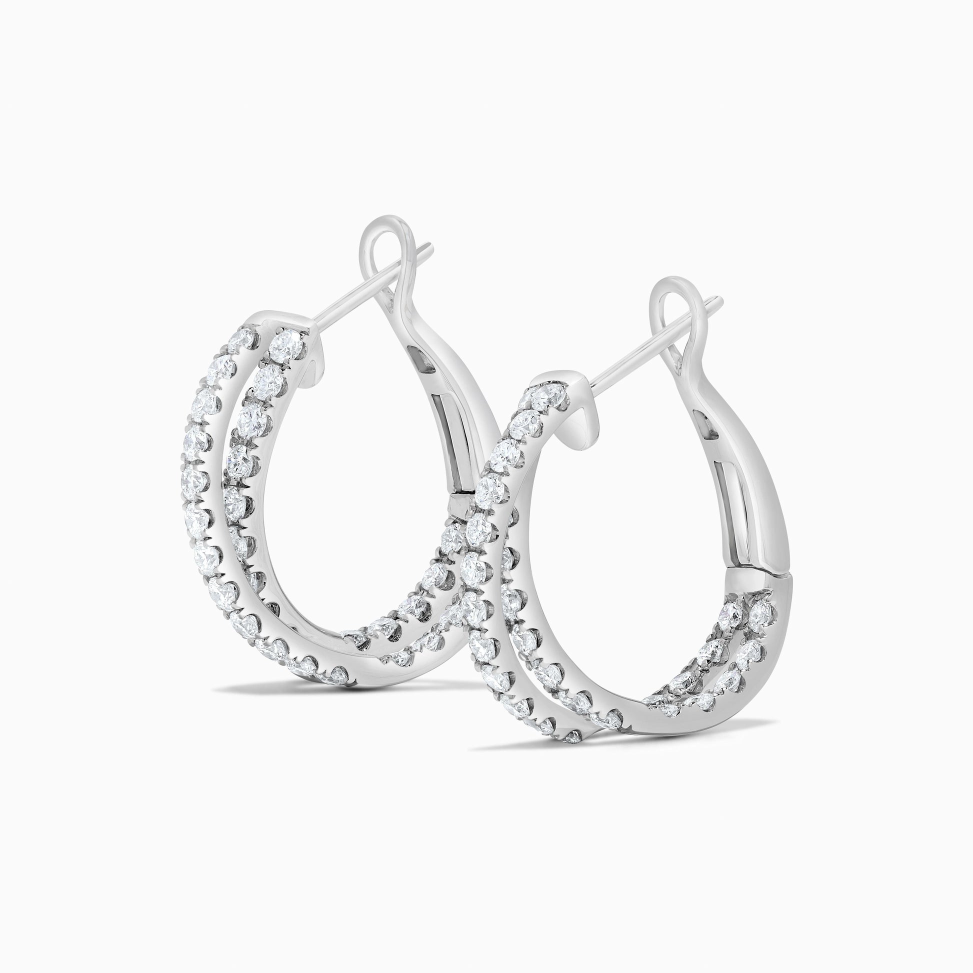 Natural White Round Diamond 1.66 Carat TW White Gold Hoop Earrings
