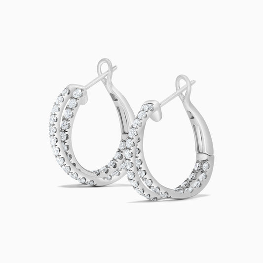 Natural White Round Diamond 1.66 Carat TW White Gold Hoop Earrings
