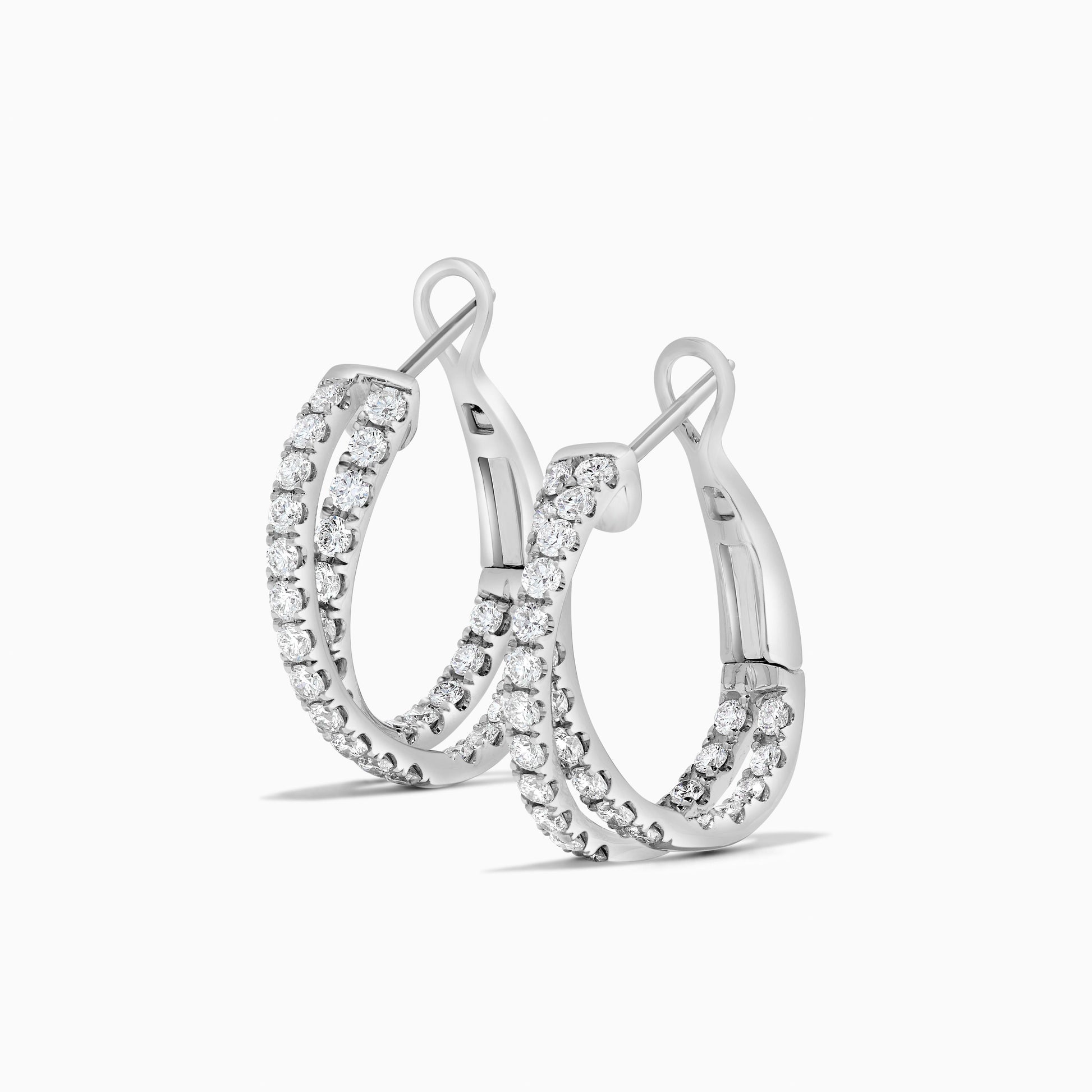 Natural White Round Diamond 1.66 Carat TW White Gold Hoop Earrings