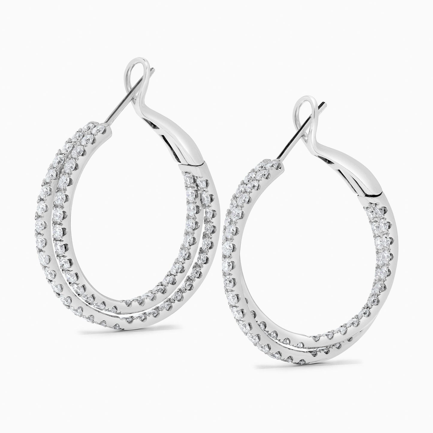 Natural White Round Diamond 2.61 Carat TW White Gold Hoop Earrings