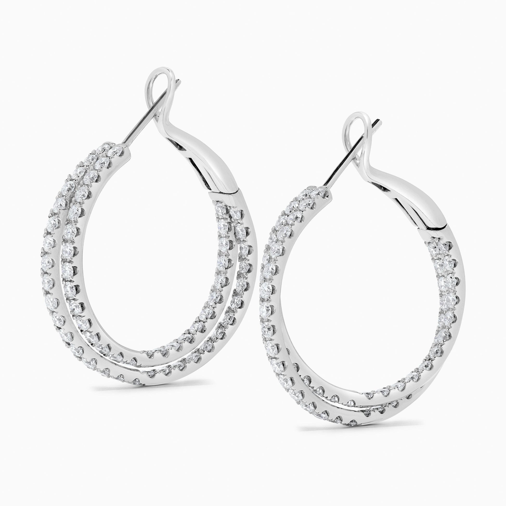 Natural White Round Diamond 2.61 Carat TW White Gold Hoop Earrings