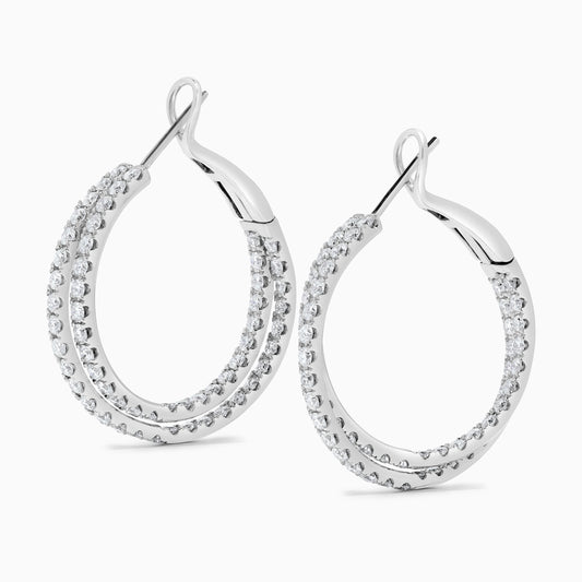 Natural White Round Diamond 2.61 Carat TW White Gold Hoop Earrings