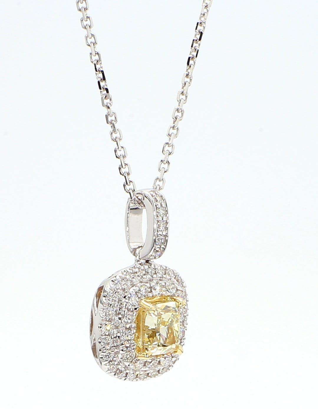 Natural Yellow Cushion Diamond 1.02 Carat TW Gold Drop Pendant