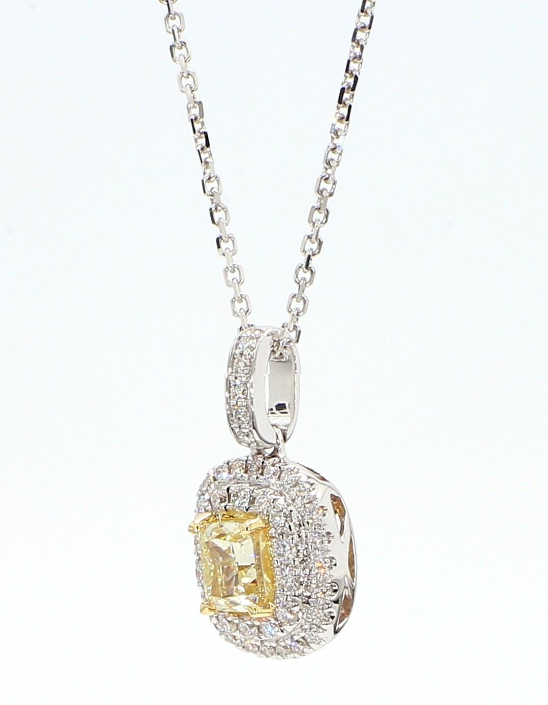 Natural Yellow Cushion Diamond 1.02 Carat TW Gold Drop Pendant