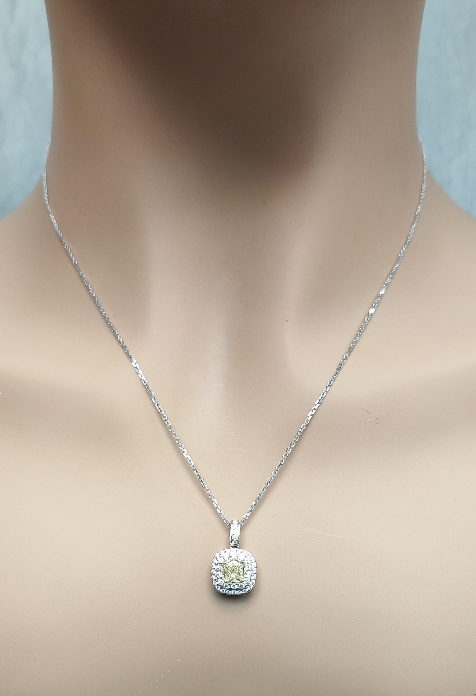 Natural Yellow Cushion Diamond 1.02 Carat TW Gold Drop Pendant