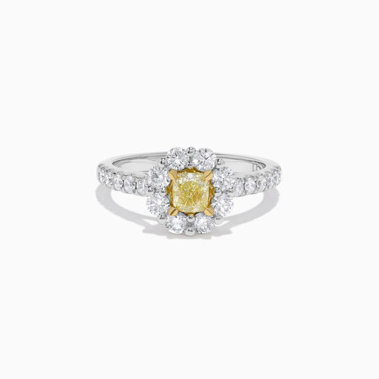Natural Yellow Cushion Diamond 1.27 Carat TW Platinum Cocktail Ring