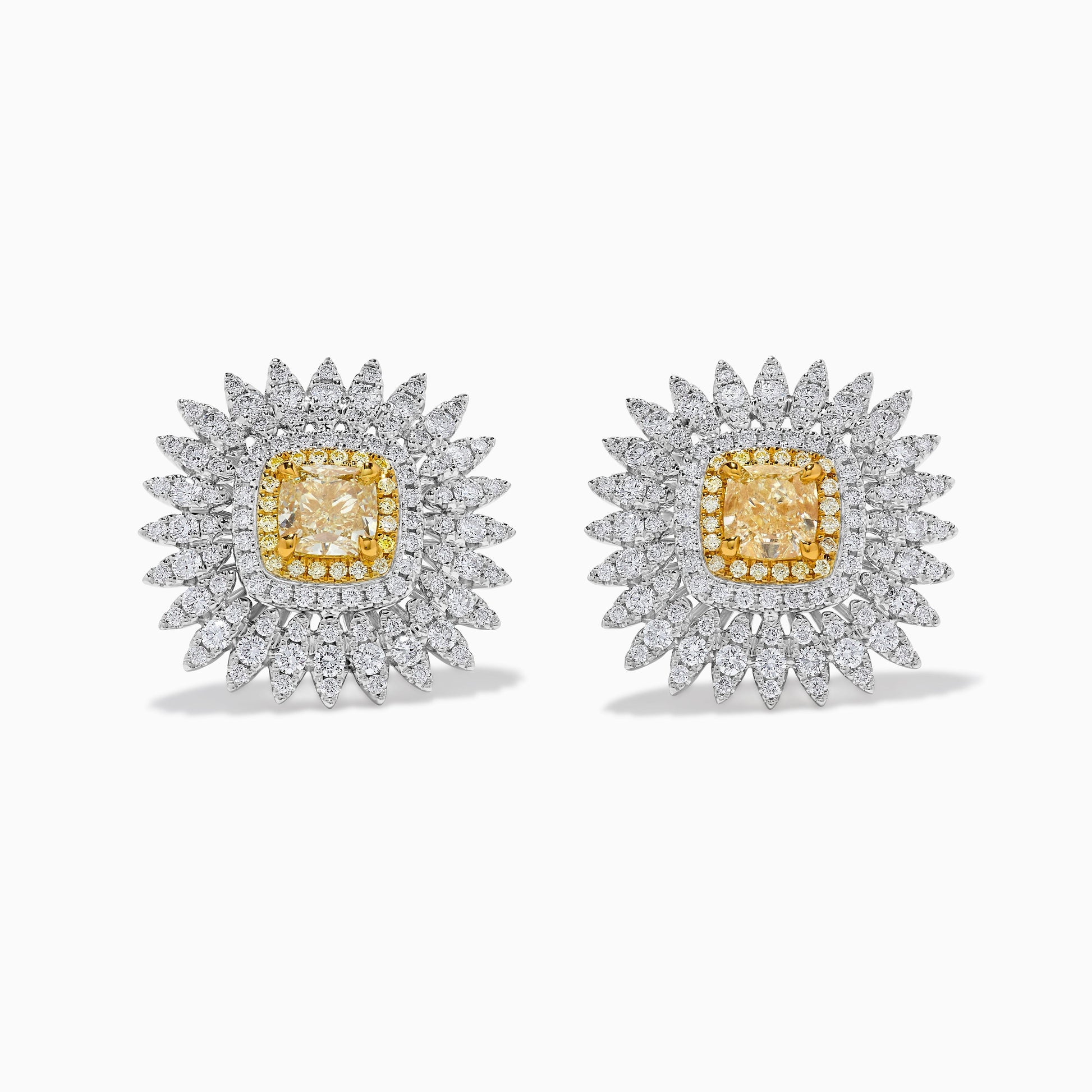GIA Certified Natural Yellow Cushion Diamond 3.95 Carat TW Gold Stud Earrings