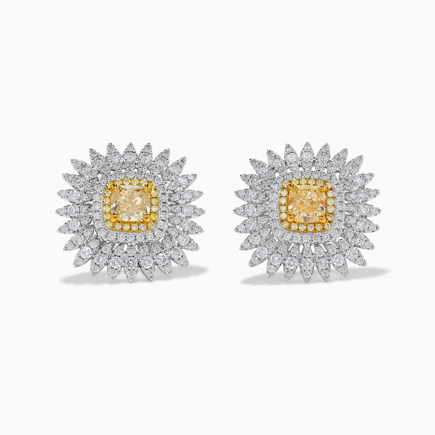 GIA Certified Natural Yellow Cushion Diamond 3.95 Carat TW Gold Stud Earrings