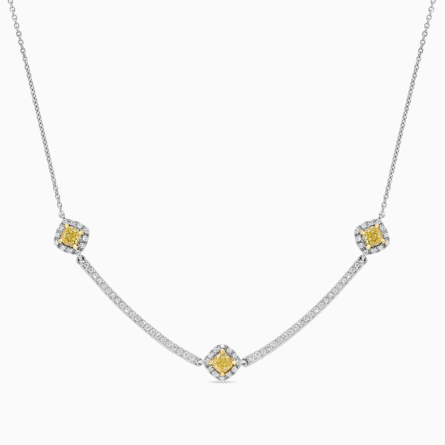 Natural Yellow Cushion and White Diamond 1.11 Carat Tw Gold Drop Necklace