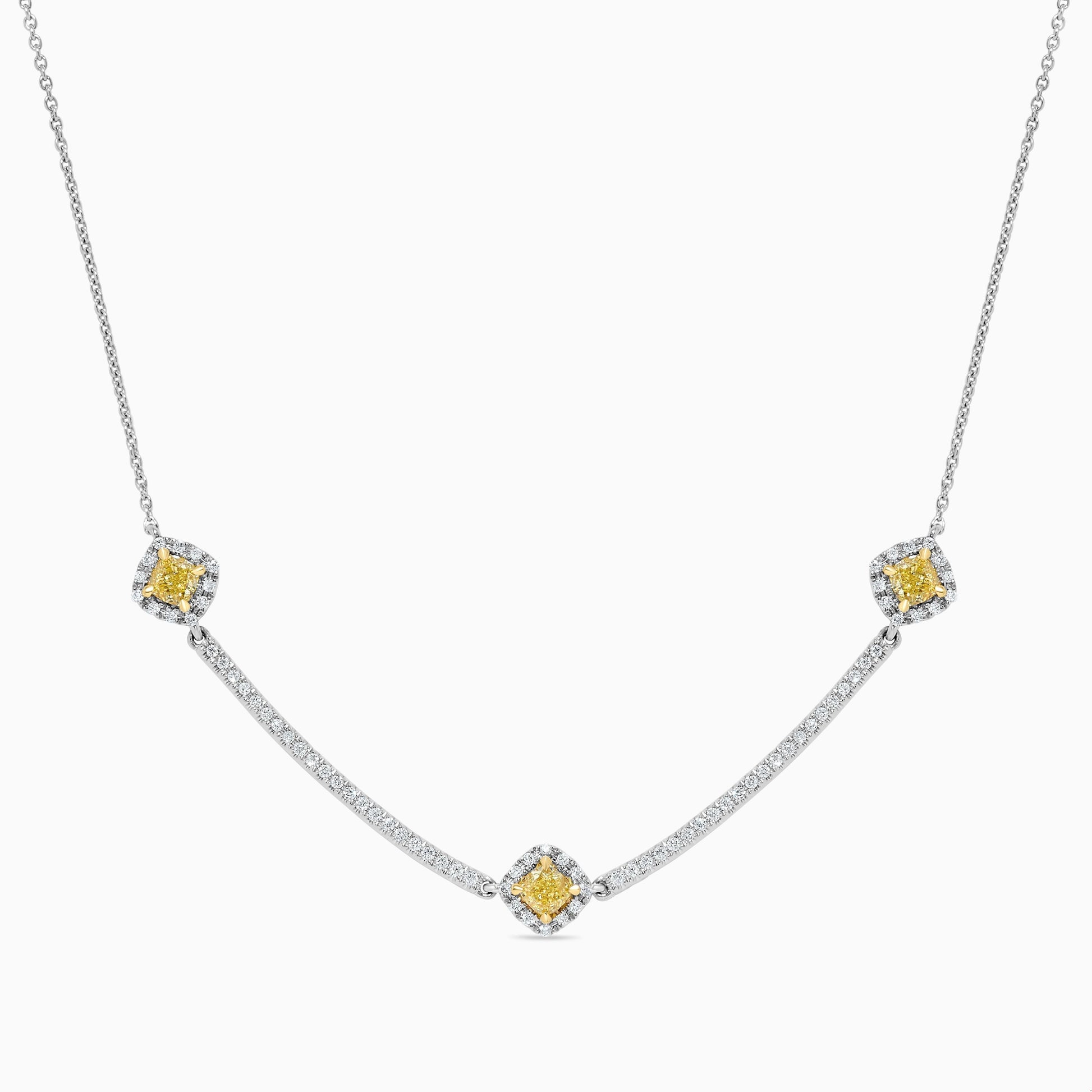 Natural Yellow Cushion and White Diamond 1.11 Carat Tw Gold Drop Necklace