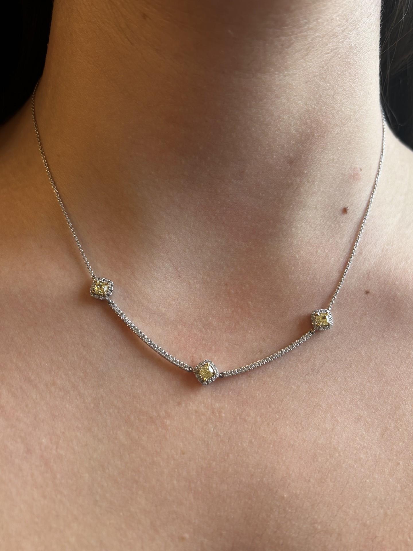 Natural Yellow Cushion and White Diamond 1.11 Carat Tw Gold Drop Necklace