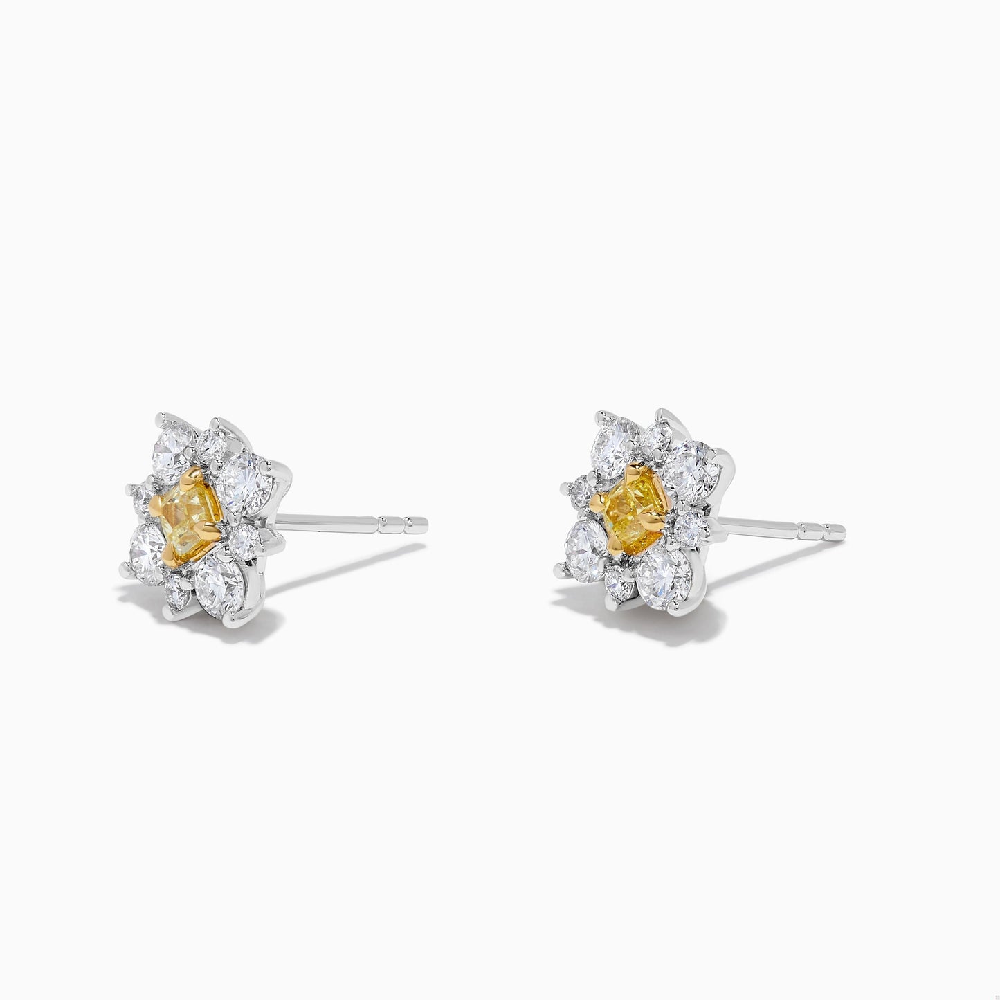 Natural Yellow Cushion Diamond 1.16 Carat TW Gold Stud Earrings
