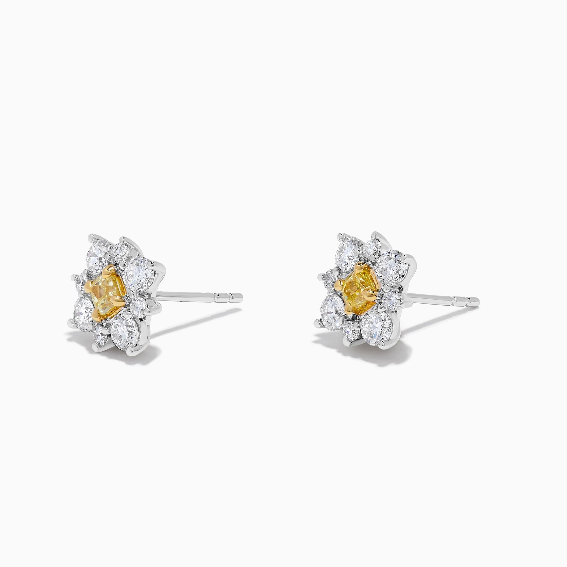 Natural Yellow Cushion Diamond 1.16 Carat TW Gold Stud Earrings