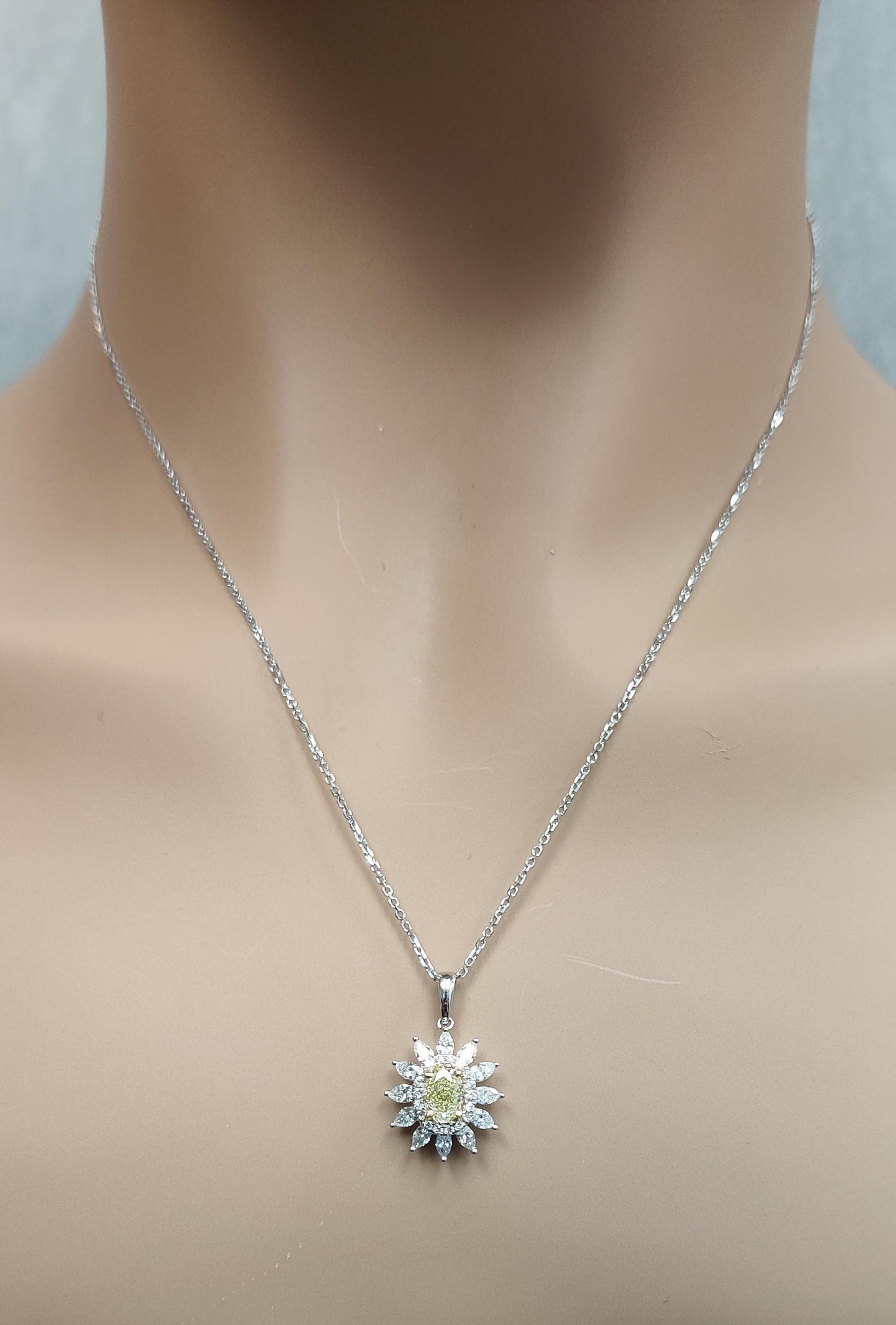 Natural Yellow Oval and White Diamond 1.46 Carat TW Gold Drop Pendant