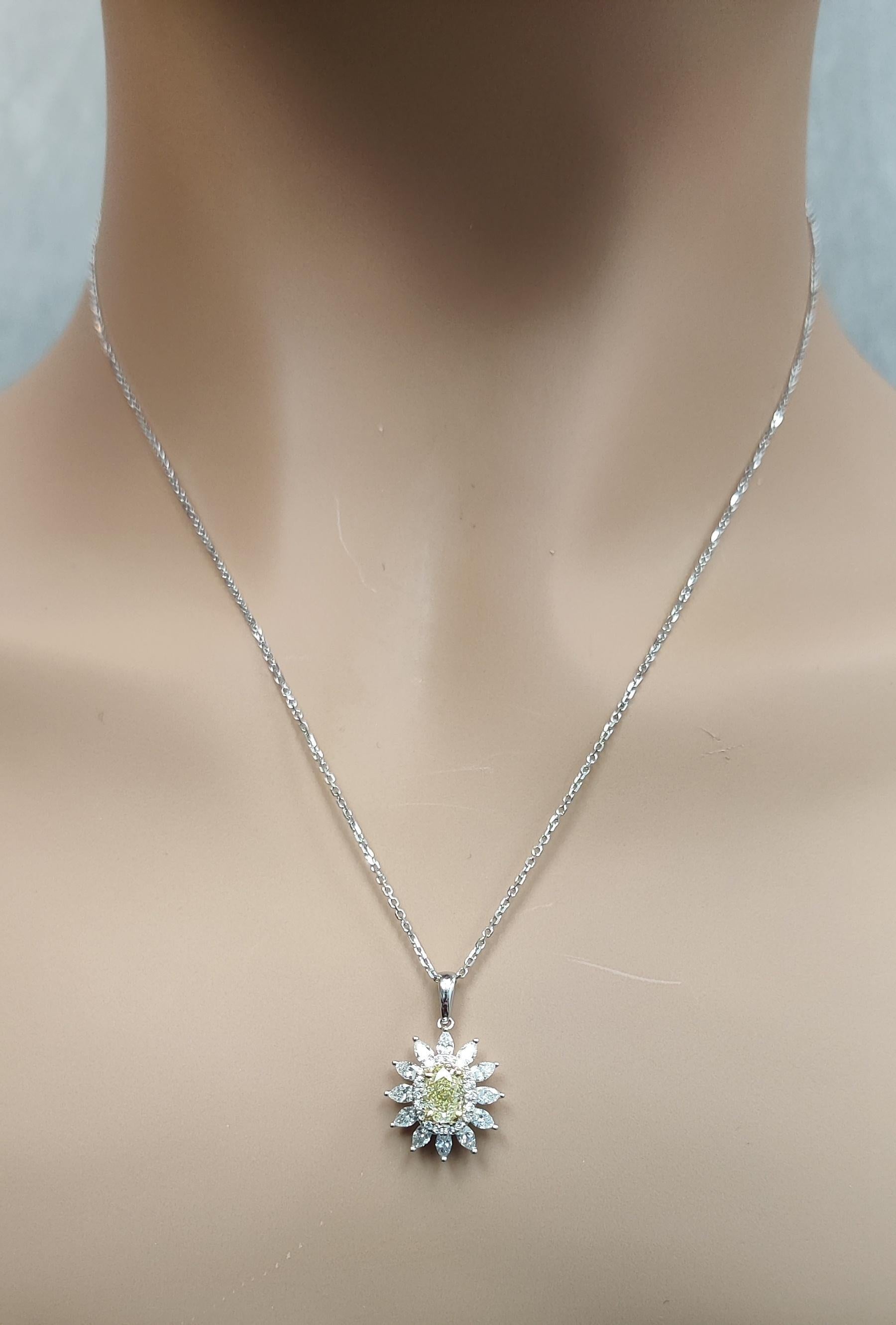Natural Yellow Oval and White Diamond 1.46 Carat TW Gold Drop Pendant