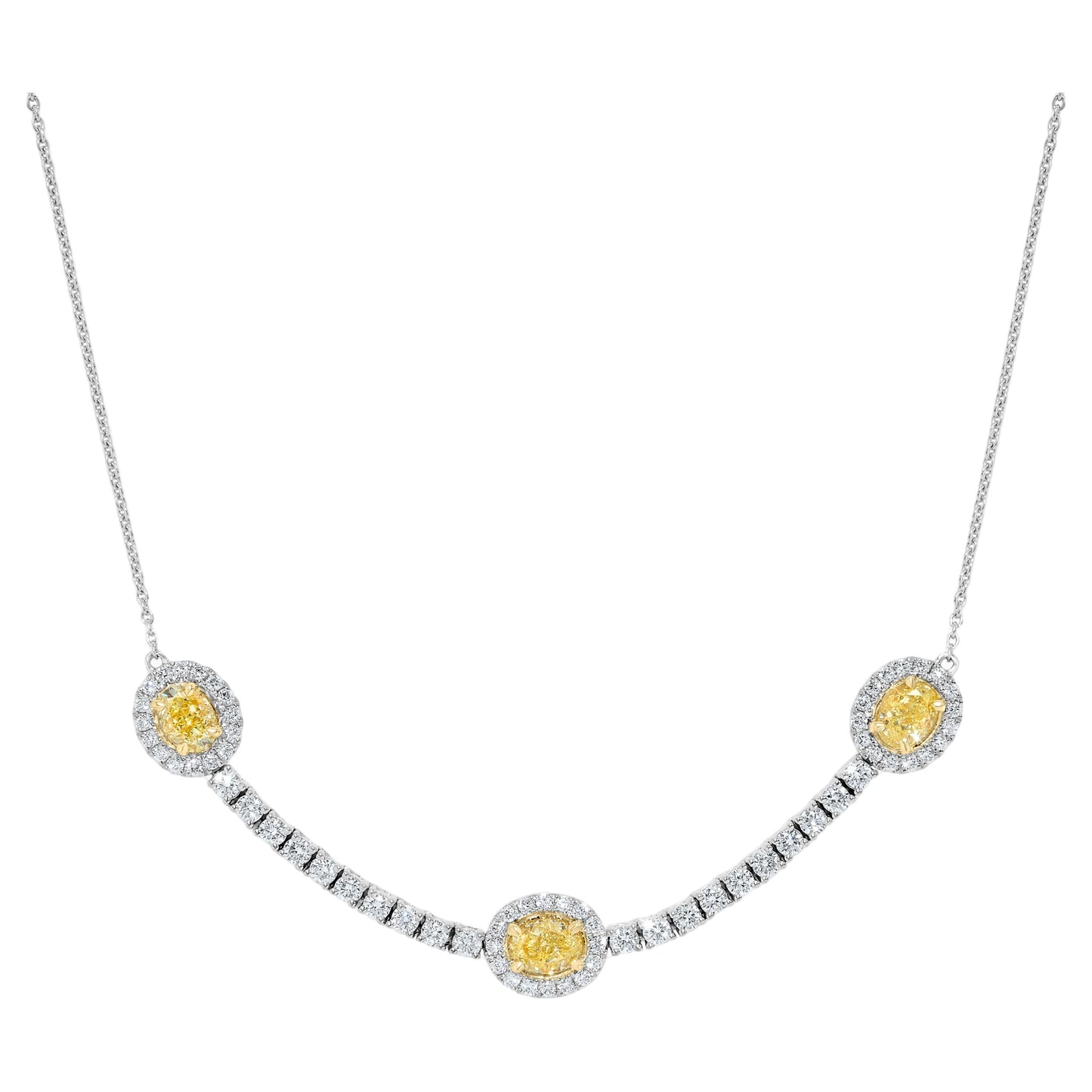 Natural Yellow Oval and White Diamond 2.23 Carat TW Gold Drop Necklace
